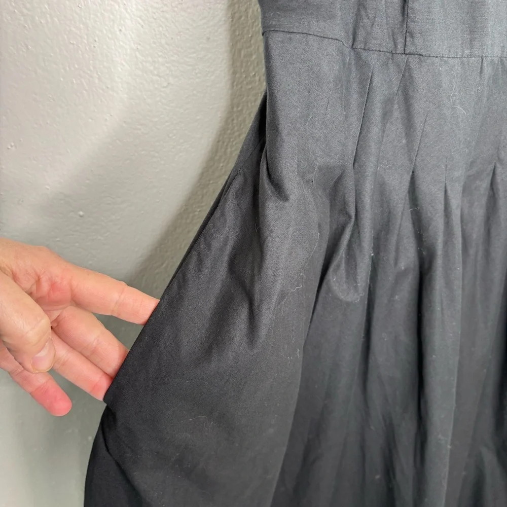 Sandro Black V-Neck Pleated Midi Dress Sleeveless Size 12 - Picture 6 of 10